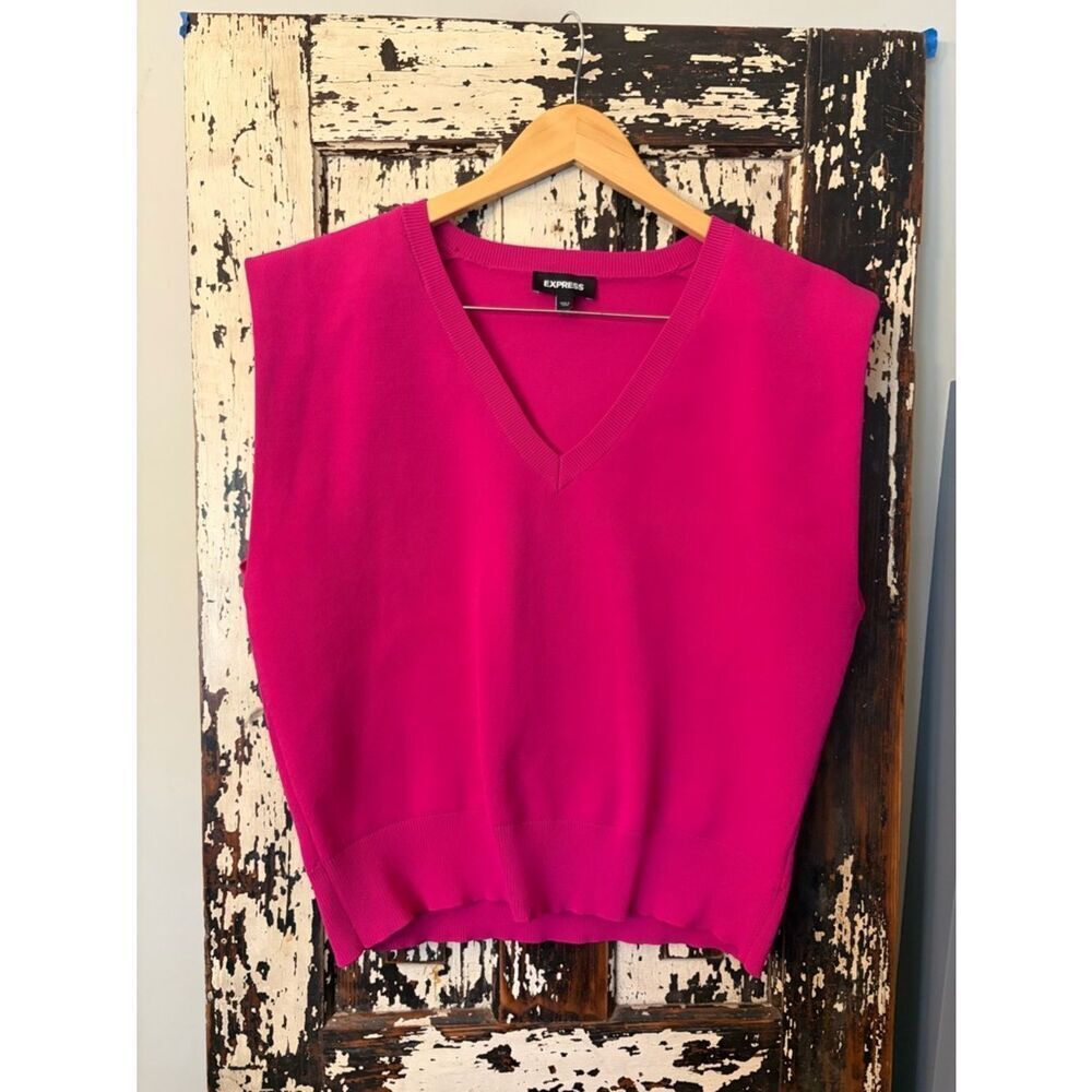 Express Hot Pink V-Neck oversized puffy sleeve sweater Vest. L
